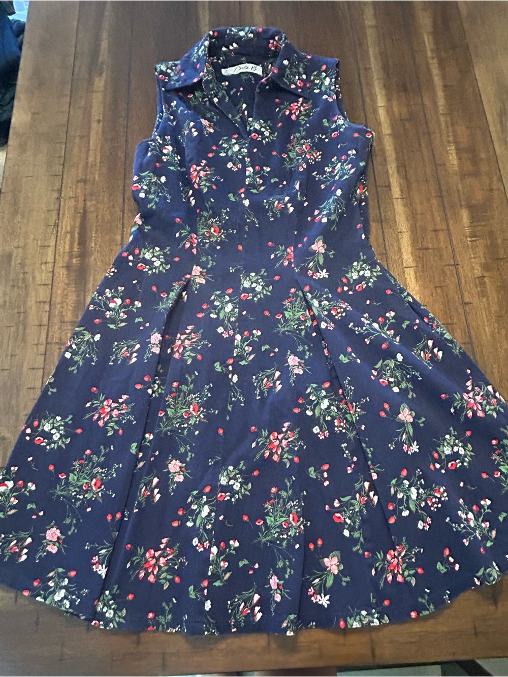 Chetta B Women’s Floral Fit & Flare Dress Size 4 Navy Sleeveless Collared